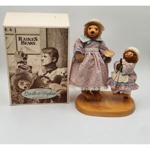 Robert Raikes Lucille Daphne Bears Wood Face 1991 Display Set Tags Box Included‎